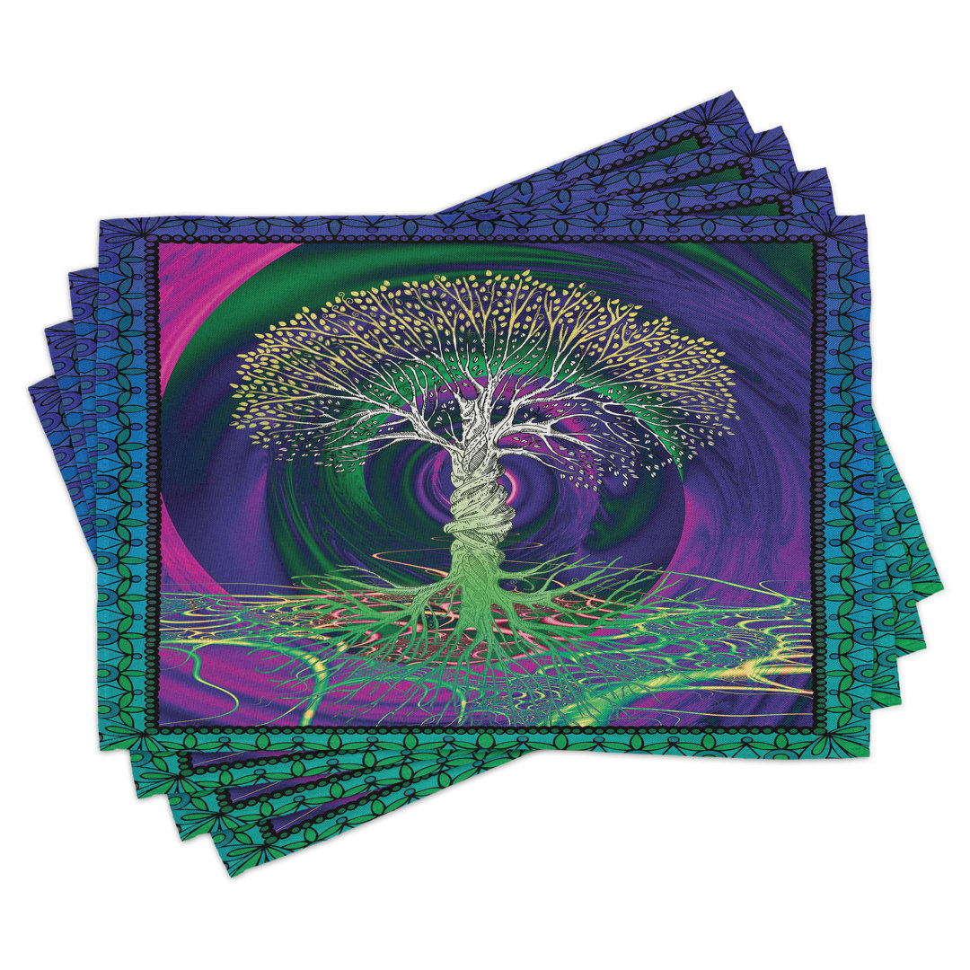 Platzdeckchen 4er Set, Digital Psychedelic Art, Lila Fuchsia