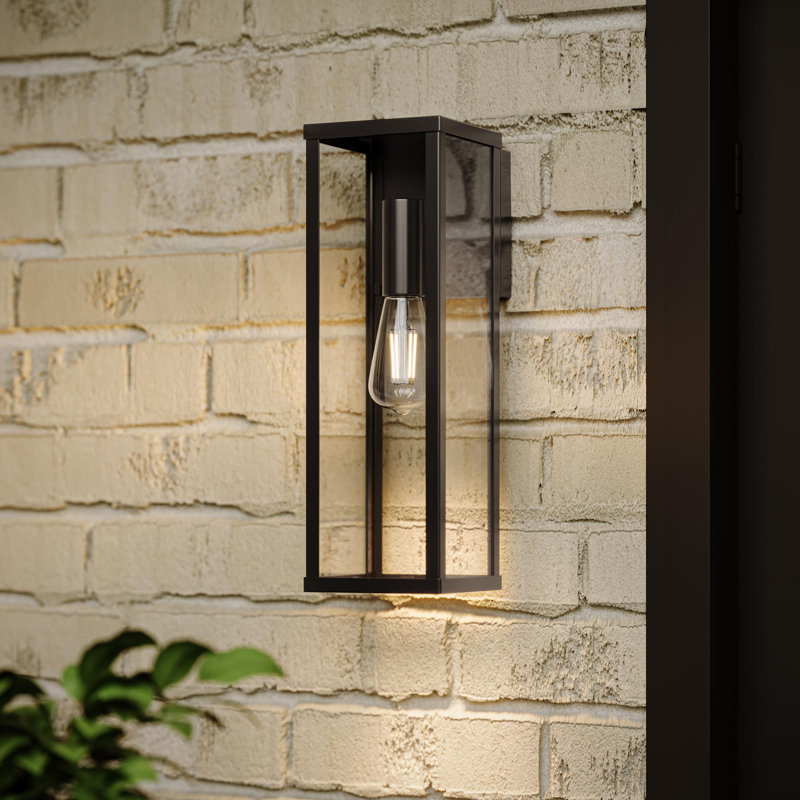 Grande lanterne murale à une lumière avec panneaux en verre transparent Ryle, Noir mat