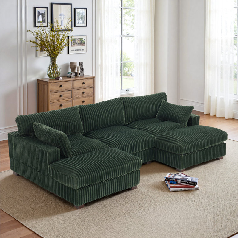 Canapé modulaire réversible 3 pièces rembourré en fausse fourrure de lapin avec 3 coussins, Imitation fourrure verte