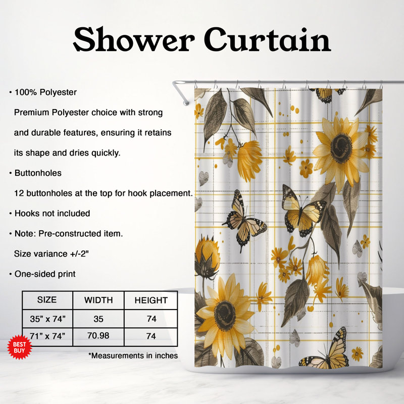 Rideau de douche Yellow Bloom - Premium, H 74 po x l 71 po