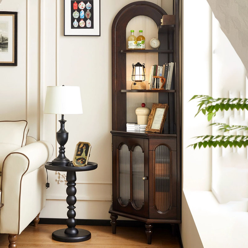 Armoire de coin en bois massif brun noisette