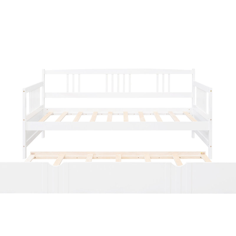 Lit de jour simple avec lit gigogne, construction en bois robuste pour une option de couchage supplémentaire dans les espaces fonctionnels blancs et en pin