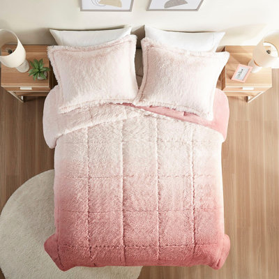 Édredon Warm Ombre - fausse fourrure rosée avec bourre à poils longs