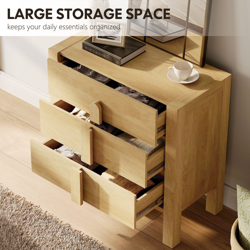 Mid-Century Modern Nightstand With 3 Drawers ,31.5" Large End Table, Wooden Bedside Table Storage Cabinet For Bedroom, Living Room,Entryway