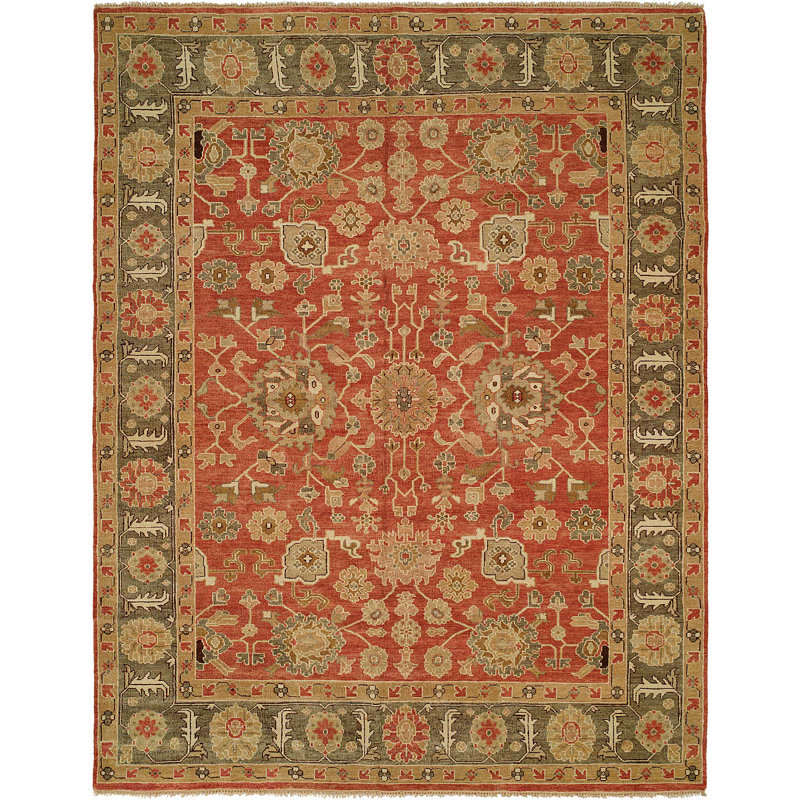 Tapis rouille / vert en laine noué à la main Ember, Rectangle 4 pi x 6 pi