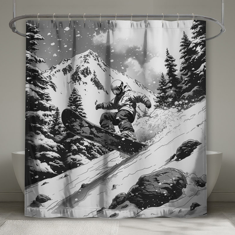 Rideau de douche Snowboard - Décoration de salle de bain sport moderne, L 70 po x H 93 po