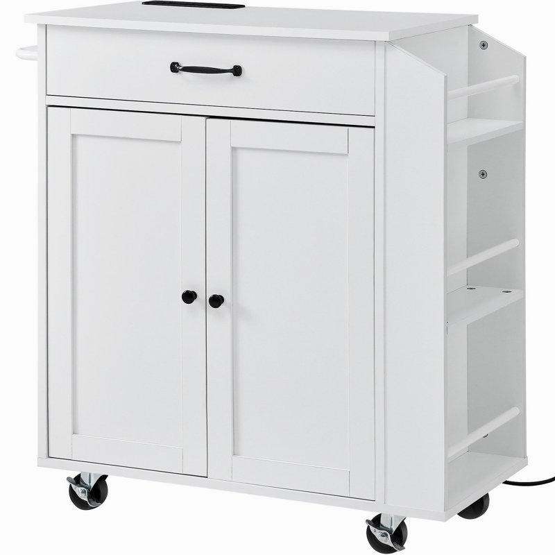 Kitchen Island Cart Rolling Storage Cabinet On Wheel With Charging Station