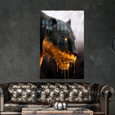 Large Panther Animal Print On Glass For Farmhouse Style Wall Art Decoration