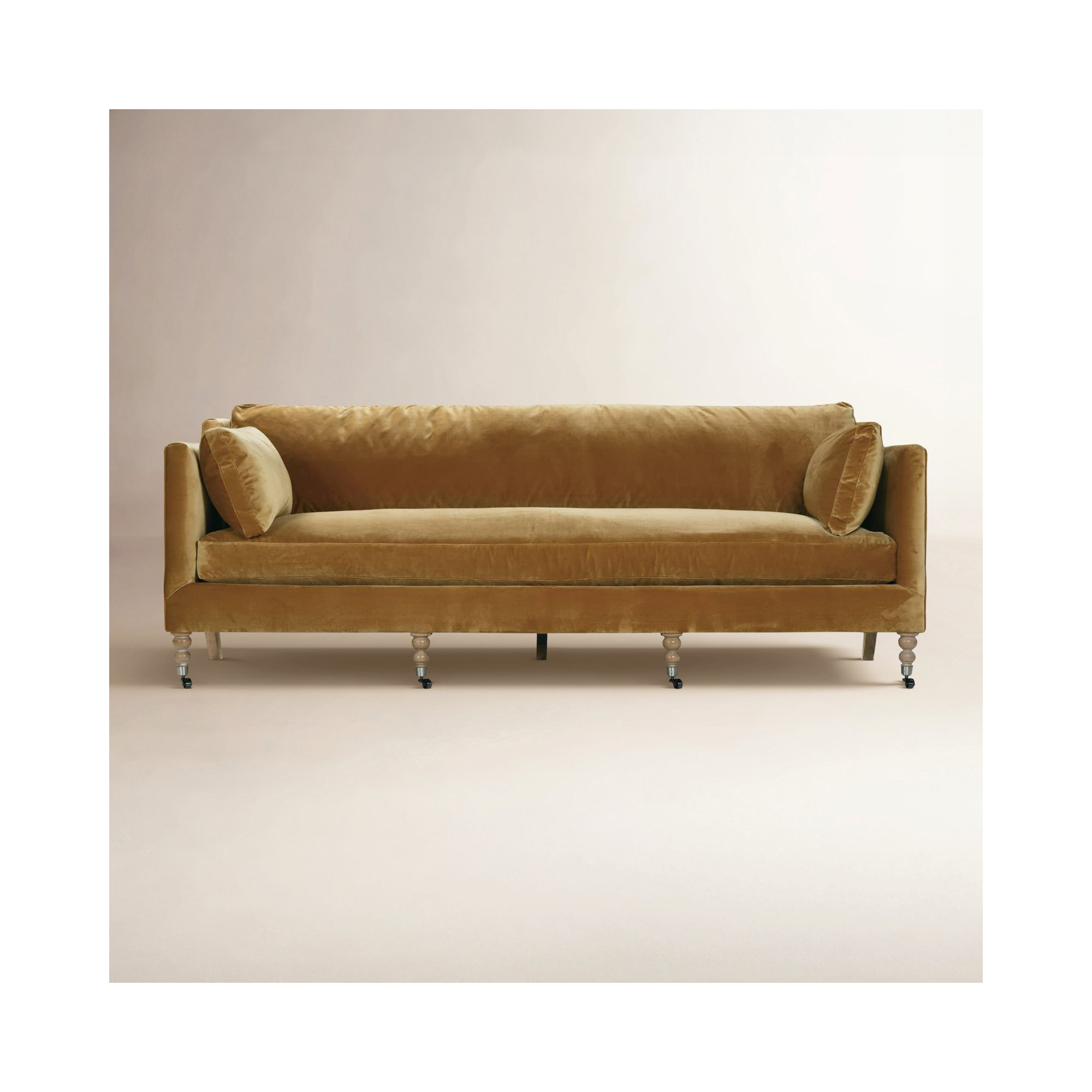 Madeline Sofa, Brass, Washed Oak, 34"H x 90"W x 40"D