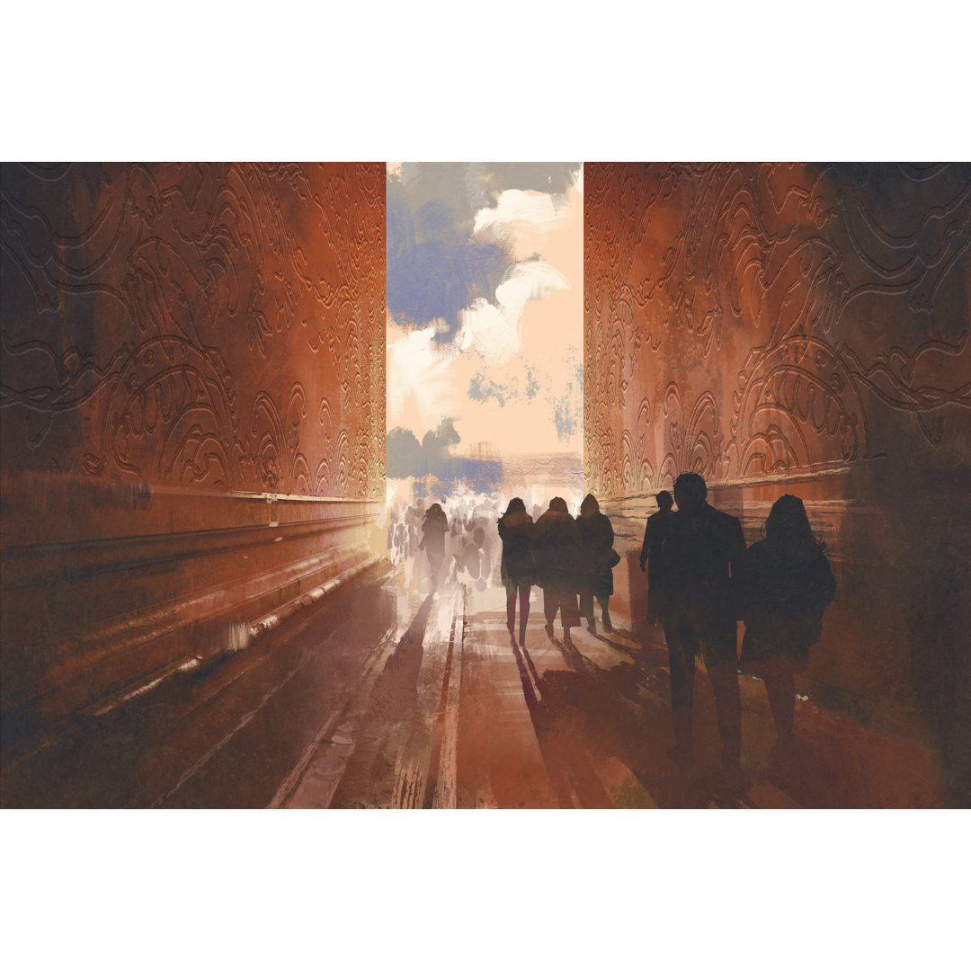 People Walking In Alley by Grandfailure - Leinwandgemälde auf Wrapped Canvas