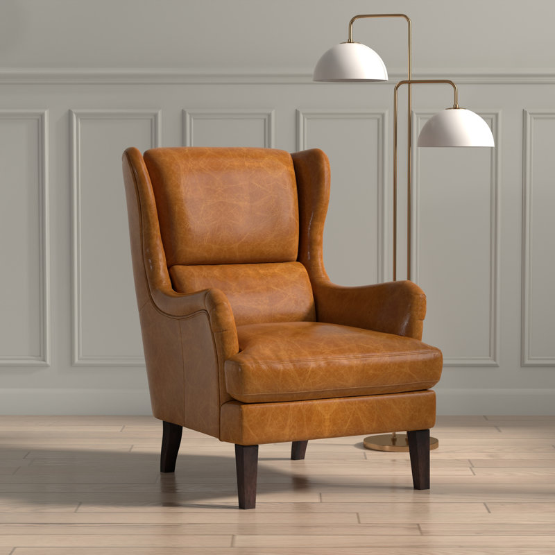 Elite Wingback Chair, Brown Genuine Leather