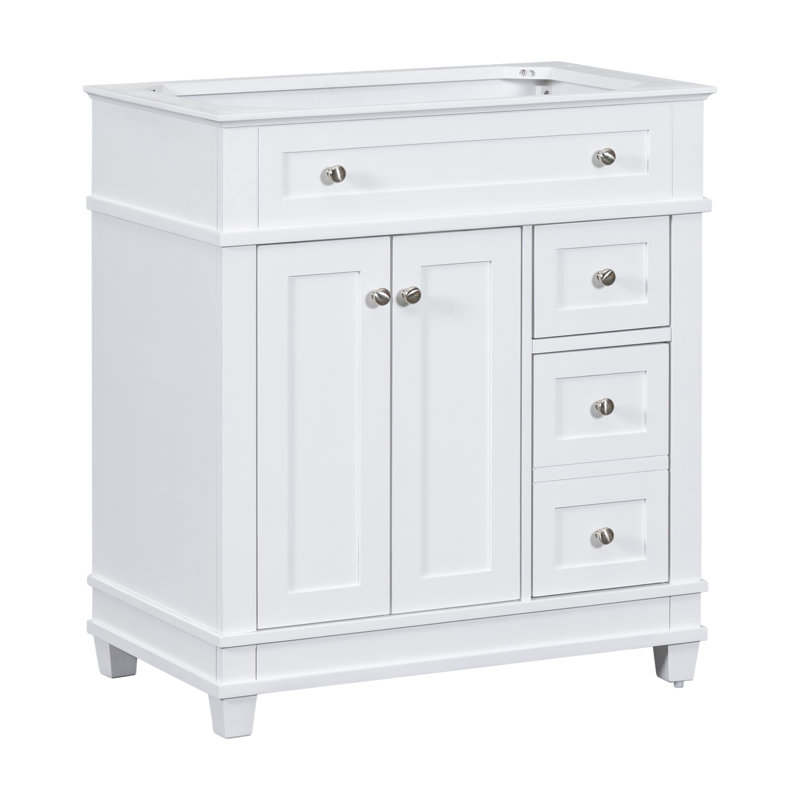 Armoire de salle de bain 30 po sans lavabo, meuble-lavabo autoportant avec 2 tiroirs et portes à fermeture douce, armoire de salle de bain avec cadre en bois massif