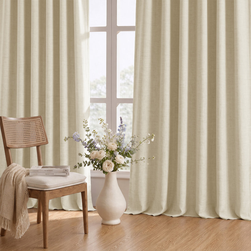 Cadnite 50" W Thermal 100% Blackout Linen Textured Curtain  2 Panels Set, 50" W x 108" L, New Cream