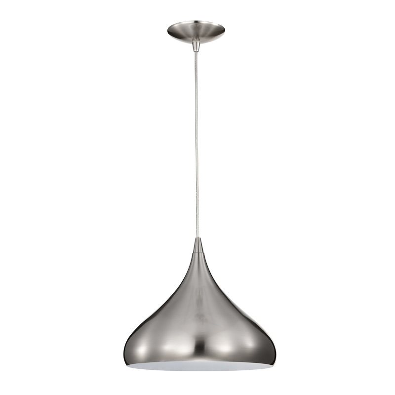1 lumière 12 po Luminaire suspendu simple avec abat-jour en métal en forme de goutte, Nickel brossé