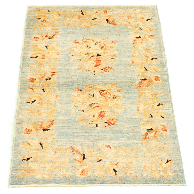 Tapis en laine bleu/ivoire 3 pi 7 po x 5 pi 3 po à main one-of-kind-noué la 2010 Adyan