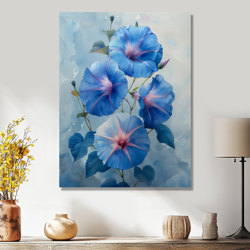 «Garden of Blue Morning Glory Bloom II - Morning Glory», art mural, Sans cadre, métal, H 24 po x l 32 po