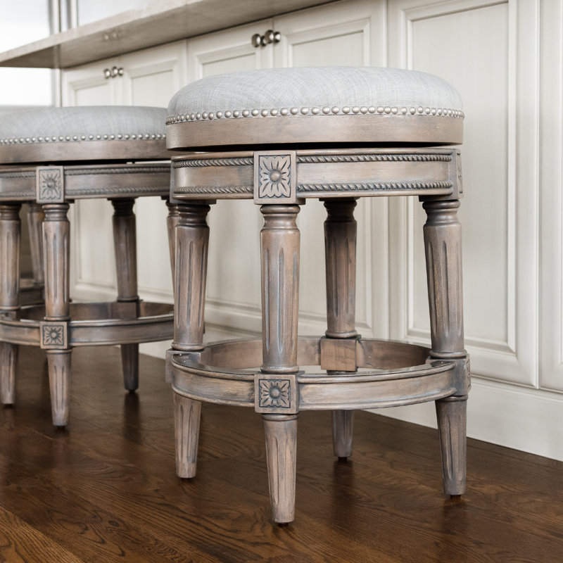 Maven Lane Pullman Backless Stool with Fabric Upholstery, Reclaimed Oak/Polyester, Counter Stool (26" Seat Height)