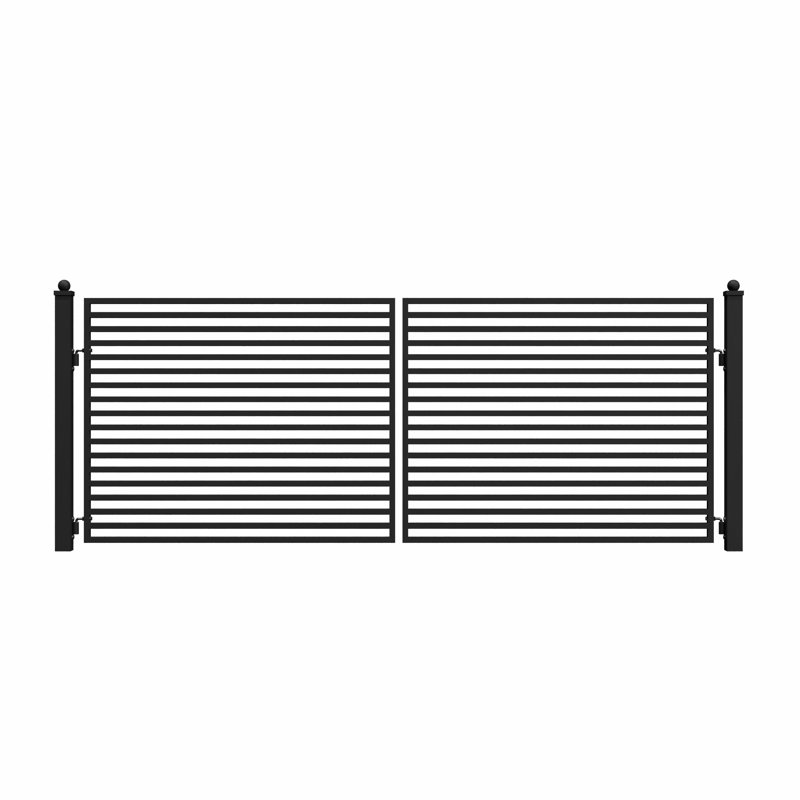 Milan Style Black Galvanized Steel Dual Swing Driveway Gate 14x6 Feet
