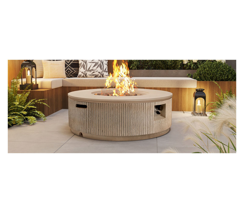 Foyer de table d'extérieur au propane de 38,19 po avec rayures verticales U_Style - foyer d'extérieur rond MGO de 50000 BTU avec brûleur en acier, contrôle de la flamme réglable, pierres de lave et housse de pluie pour le patio, la cour arrière