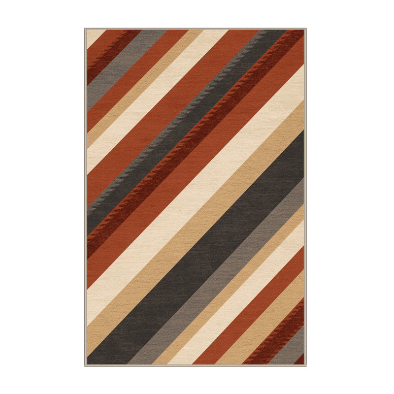 Machine Washable Pantelis Global Inspired Ikat Rug in Brown – Beige Binding, 4' Round