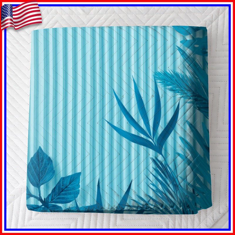 Blue Tropical Foliage Quilted Bedspread All Sizes, Twin