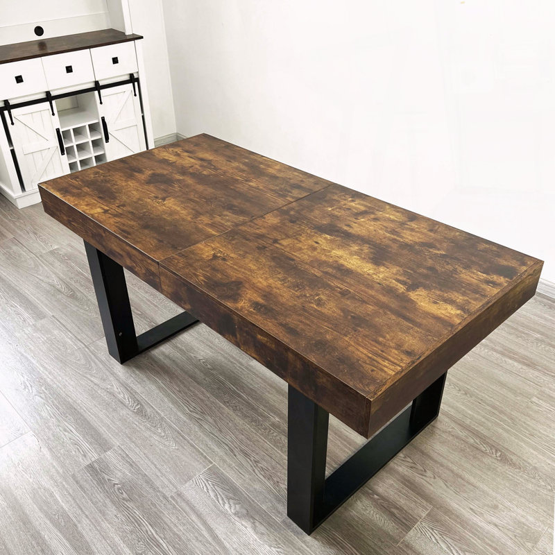 Table de salle à manger extensible pour 6 à 10 personnes - ferme moderne avec rails silencieux (brun foncé)