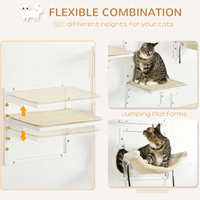 6 tablettes murales Modern Cat - plateformes de saut à hauteur réglable et crème. Doux pour un sommeil confortable. Hauteur supplémentaire. Chats à plusieurs niveaux jusqu'à 11 lb Conception symétrique au look épuré avec crème grimpante.