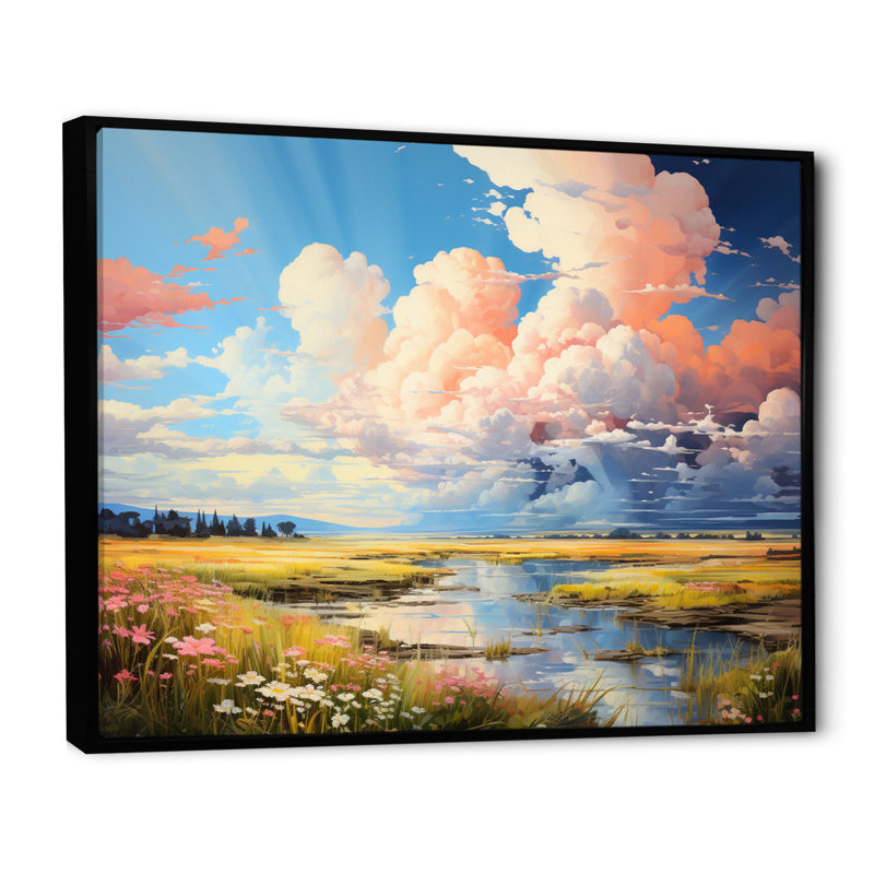 Ciel infini azur dans les Prairies - impression, H 24 po x l 32 po x P 1 po, Cadre flottant noir