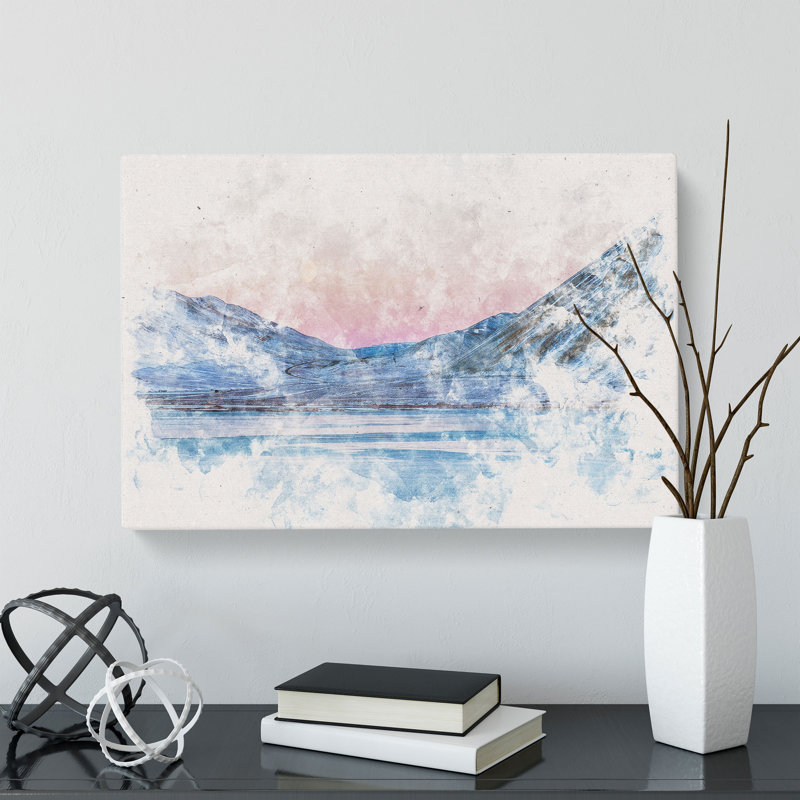 Moon over Iceland Watercolour - Wrapped Canvas, 60cm H x 91cm W x 3cm D