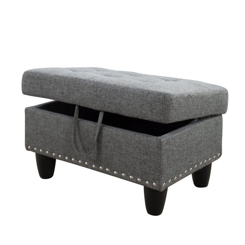 Yeni 28.5" Wide Upholstered Storage Ottoman, Gray Linen