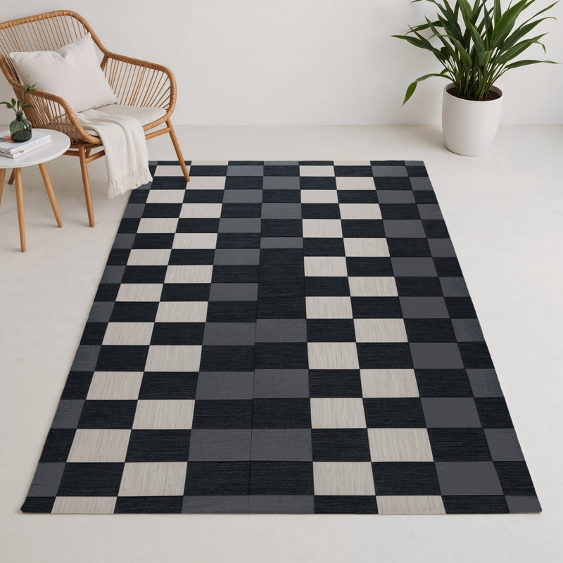 Tapis intérieur / extérieur noir à carreaux, Rectangulaire 3 pi x 5 pi