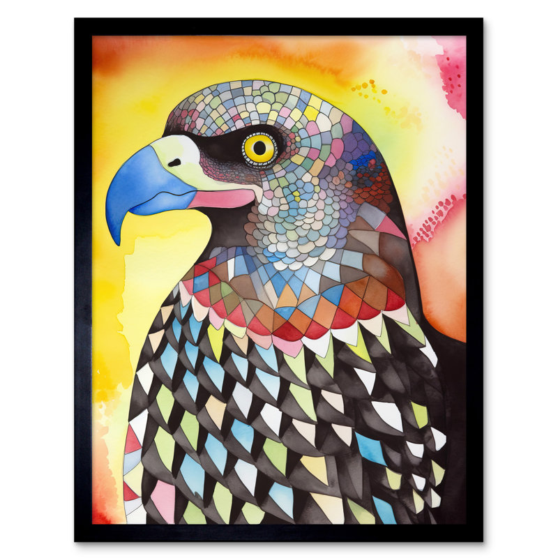 Bald Eagle Bird Folk Art Watercolour Painting Art Print Framed Poster Wall Decor 12x16 inch