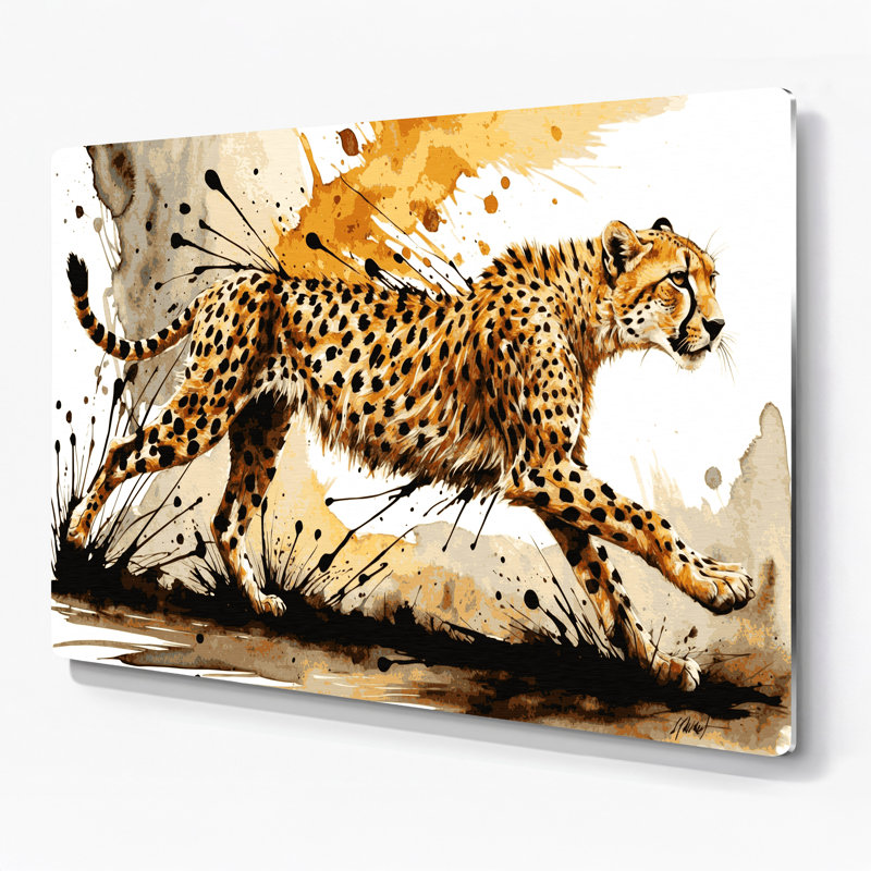 Faune, guépard, art mural en métal beige, H 8 po x l 10 po