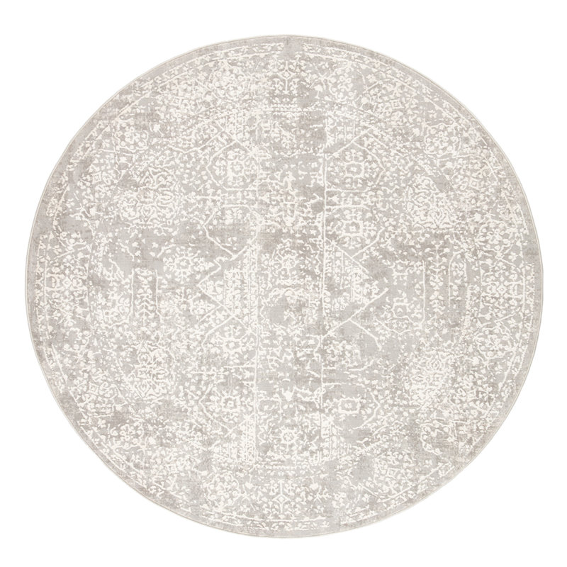 Tapis gris à motif abstrait Begus, Rond 7 pi 10 po