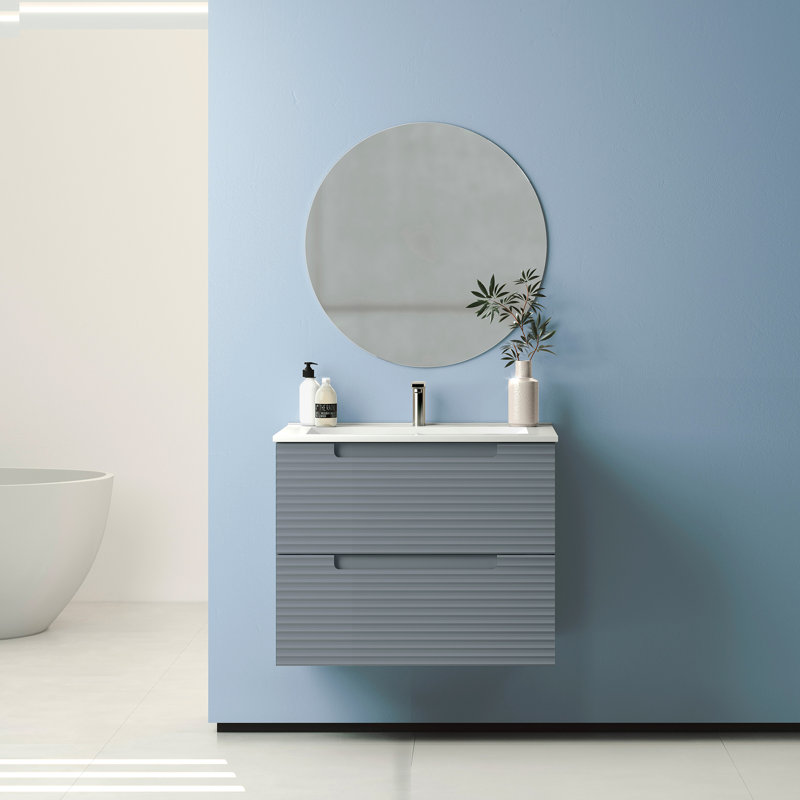 Meuble-lavabo mural 24 po Coda, Acier bleu ondulé