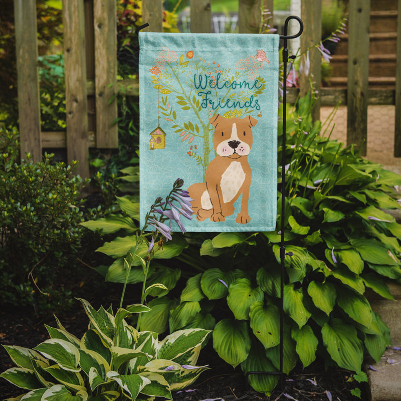 « welcome », un polyester de 2 côtés en polyester de 15 x 11 po drapeau de jardin, Staffordshire Bull Terrier brun