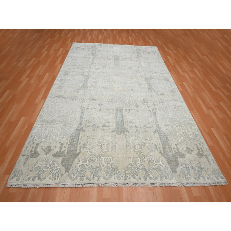 Tapis blanc en laine et soie noué à la main 8 pi 1 po x 10 pi 1 po 7379F29FC7224F5B83E2CE33684721C2