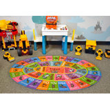 ABC Alphabet Animals Educational Learning Game Non Slip Kids Oval Rug Carpet Classroom Playroom Mat