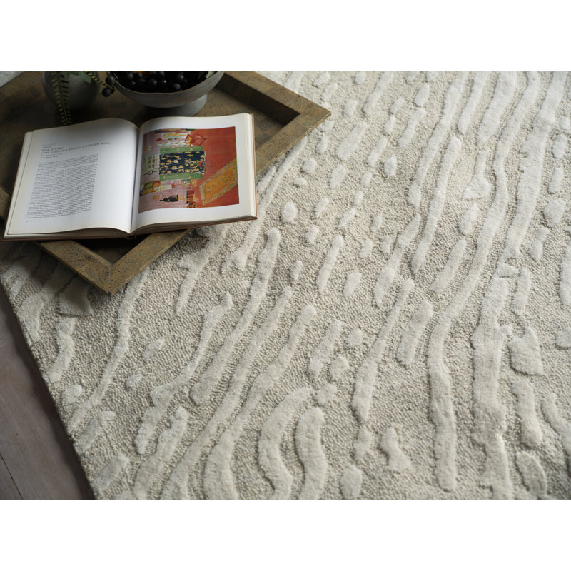 Entro Handmade New Zealand Wool Silver/Ivory Area Rug, Rectangle 4' x 6'