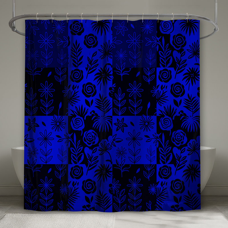 Rideaux de douche à motif floral bleu très long, L 70 po x H 72 po