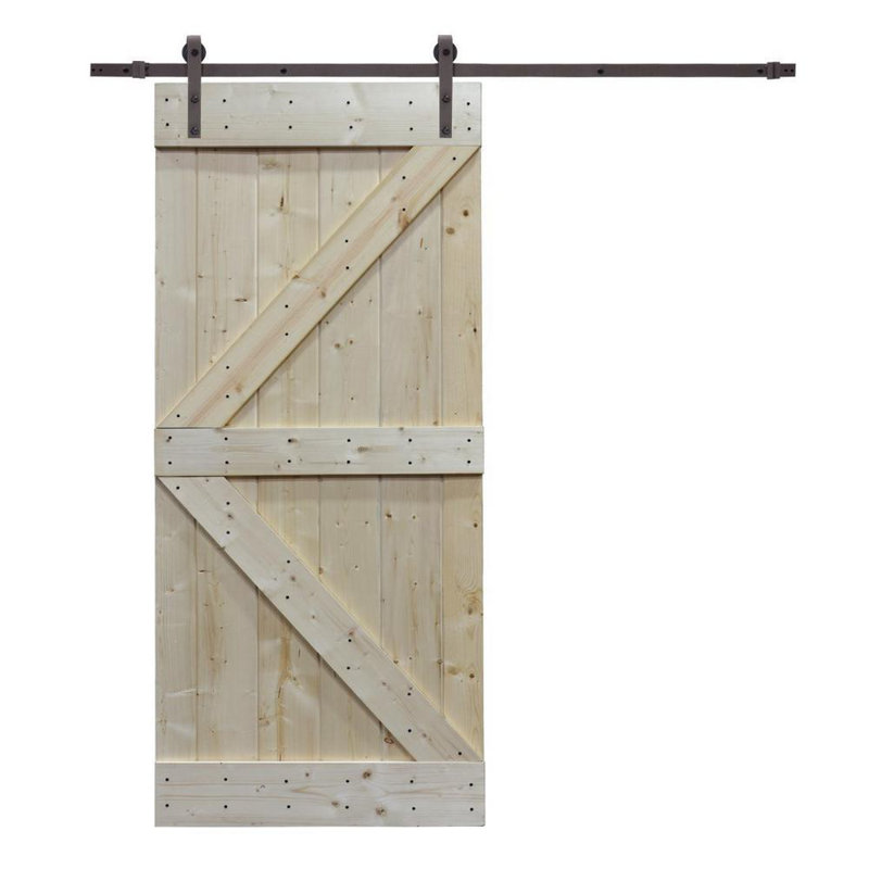 Porte de grange à panneaux et en bois avec quincaillerie d'installation, 38 po x 84 po, Blanc