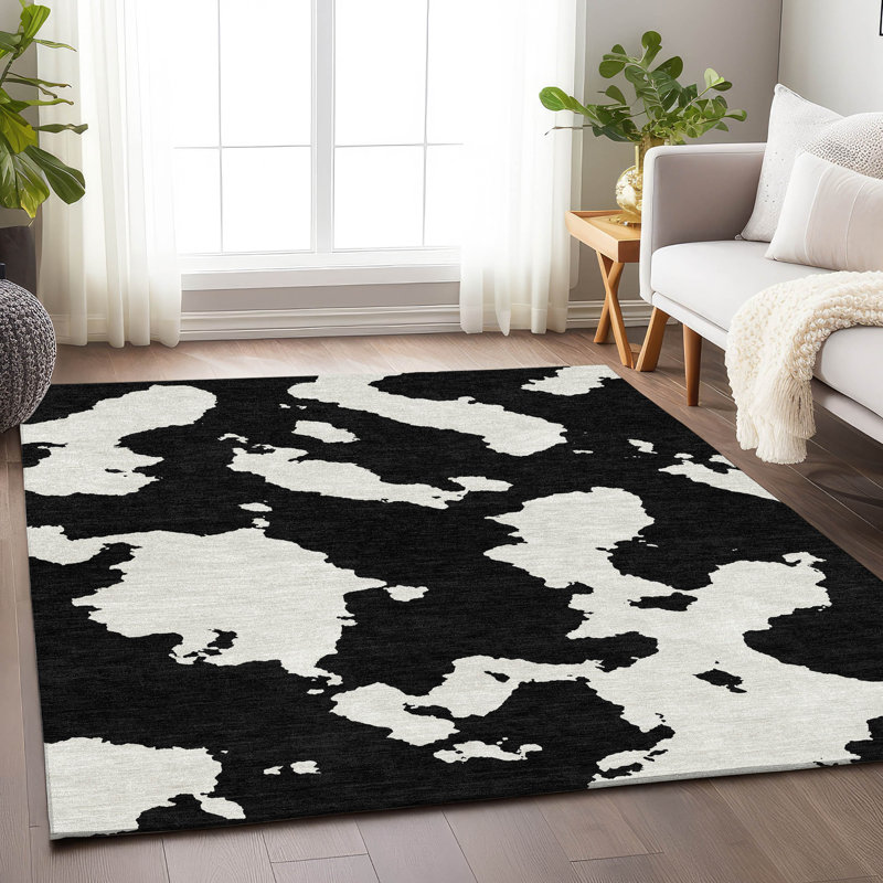 Premium Machine Washable Prisco Black Rug, Rectangle 2'6" x 3'10"