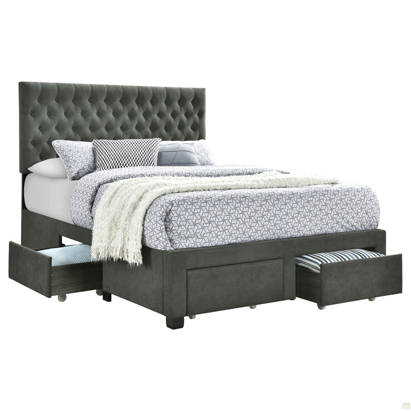 Lit de rangement tapissier très grand Eastern, Gris foncé