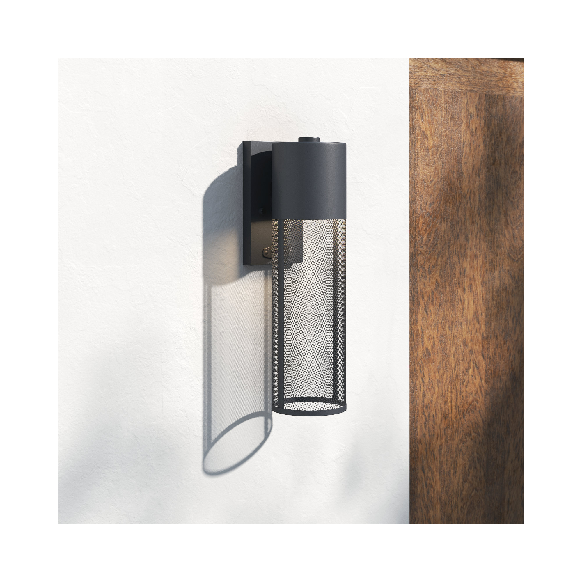 Derek Single Light Cylinder Outdoor Aluminum Wall Light, Black, Incandescent, 18.5" H x 5.3 W x 6.8" D
