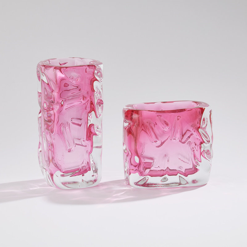 Glass Table Vase, Overall Height- 6", Pink