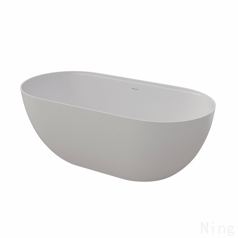 59" Premium Solid Surface Deep Soaking Bathtub With Acrylic Shelf