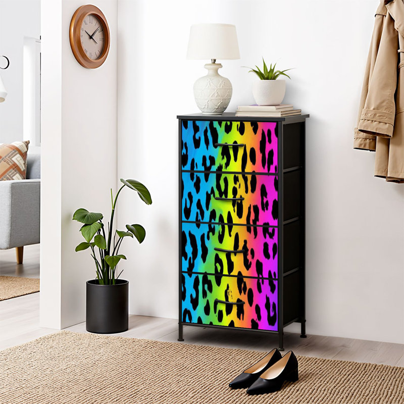 Commode pour commode de chambre à coucher pour garde-robe néon arc-en-ciel à imprimé léopard de couleur unie et commodes en tissu