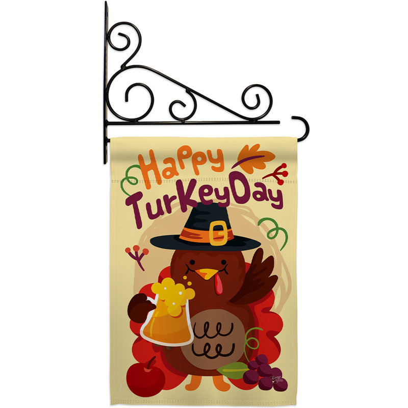 Happy Turkey Day 2-faces polyester 19 x 13 po. Ensemble de drapeaux