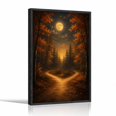 " Forked Path Through Golden Autumn Forest Under Halloween " Painting Print