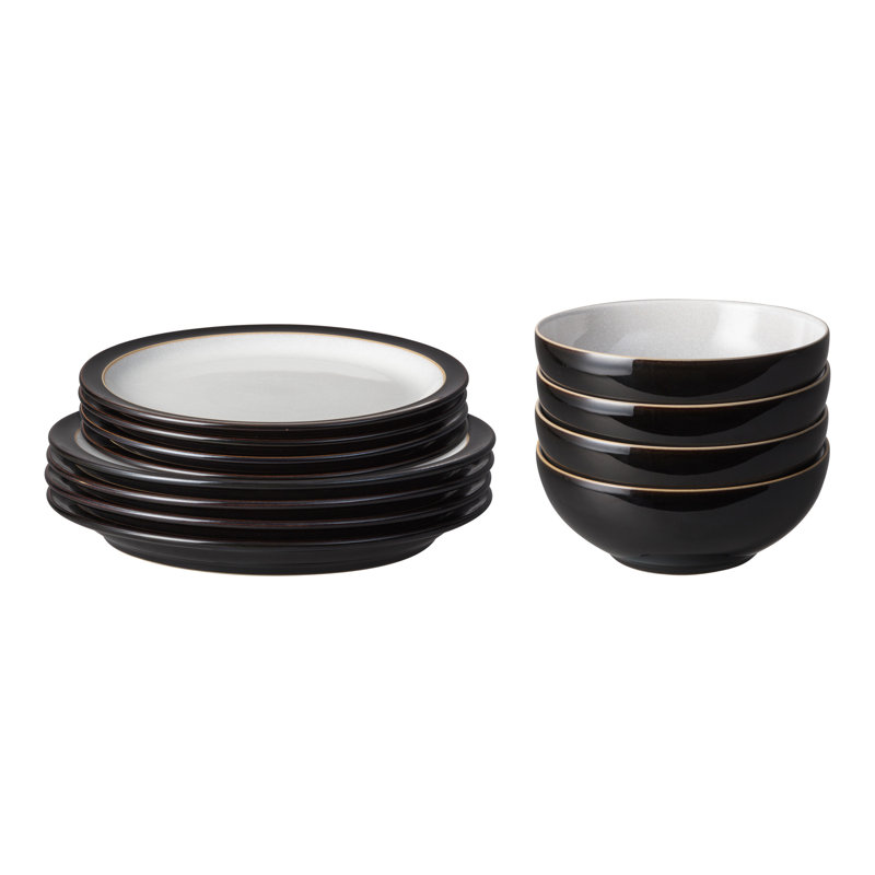 Denby Elements 12 Piece Dinnerware Set, Service for 4, Black